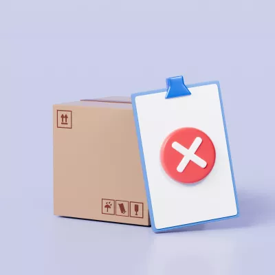 Kartonnen doos en klembord met checklist voor mislukte productbestelling