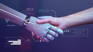 Mensenhand en robothand schudden